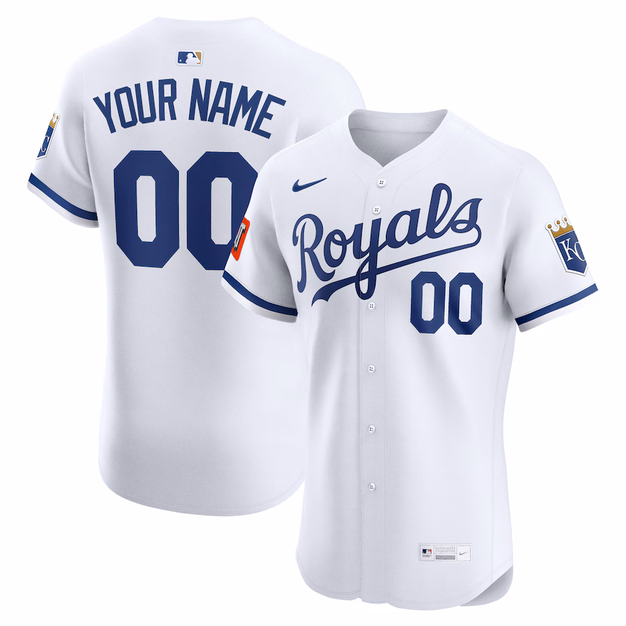 Men's Kansas City Royals Nike White Home Elite Sponsor Patch Custom Jersey - Jersey