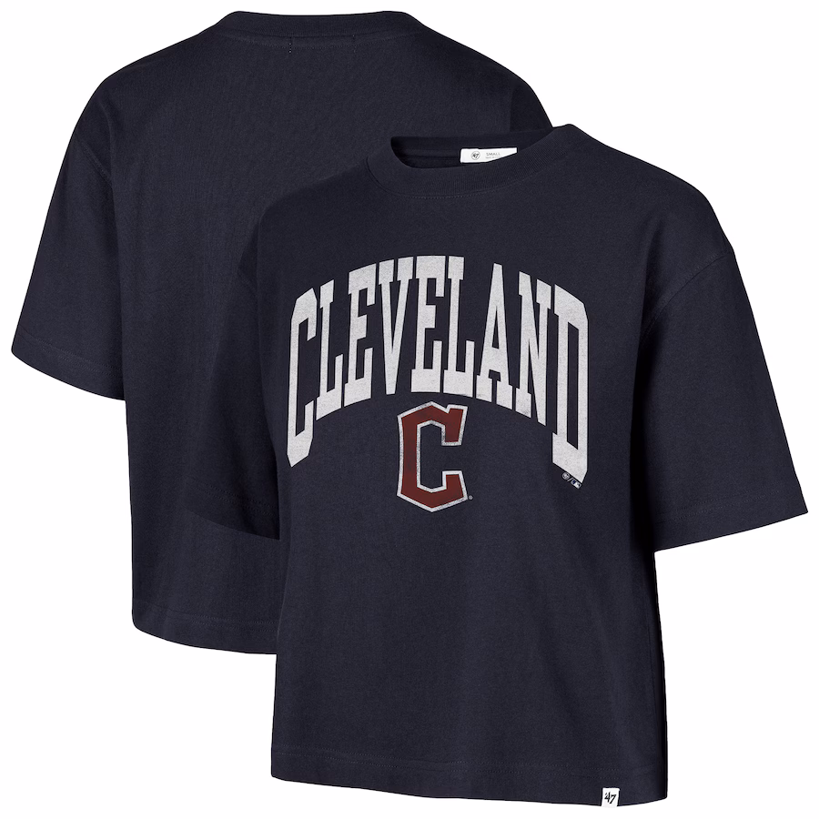 Women's Cleveland Guardians '47 Navy City Connect Shale Drop Shoulder Cropped T-Shirt - Jersey