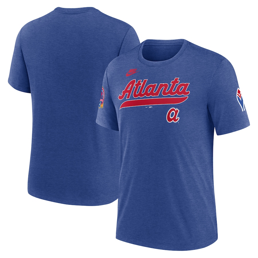 Men's Atlanta Braves Nike Heather Royal Cooperstown Collection Eras Tri-Blend T-Shirt - Jersey