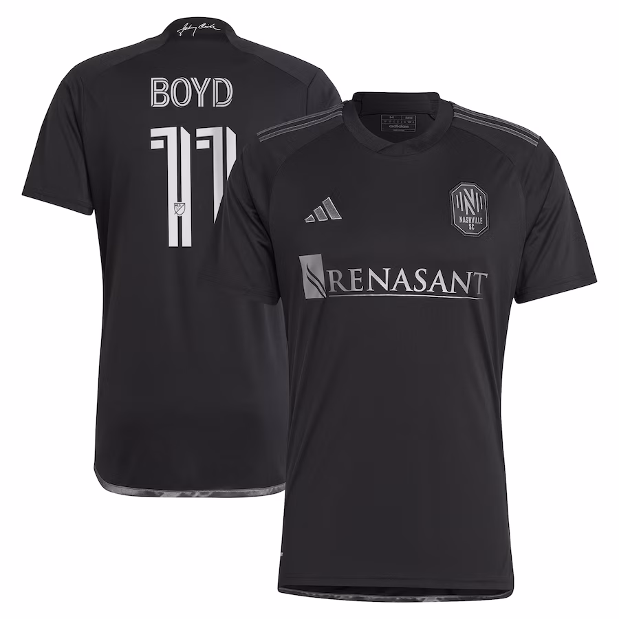 Men's Nashville SC Tyler Boyd adidas Black 2024 Man In Black Kit Replica Player Jersey - Jersey