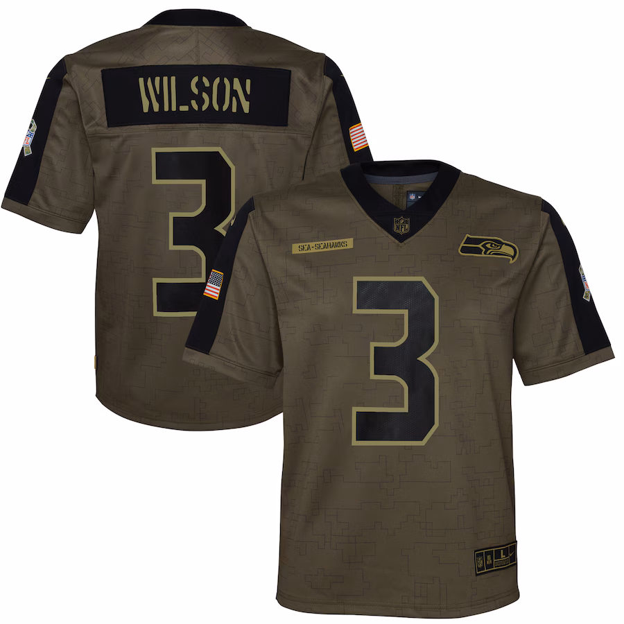 Youth Dallas Seattle Seahawks Russell Wilson Nike Olive Salute To Service Game Jersey - Jersey