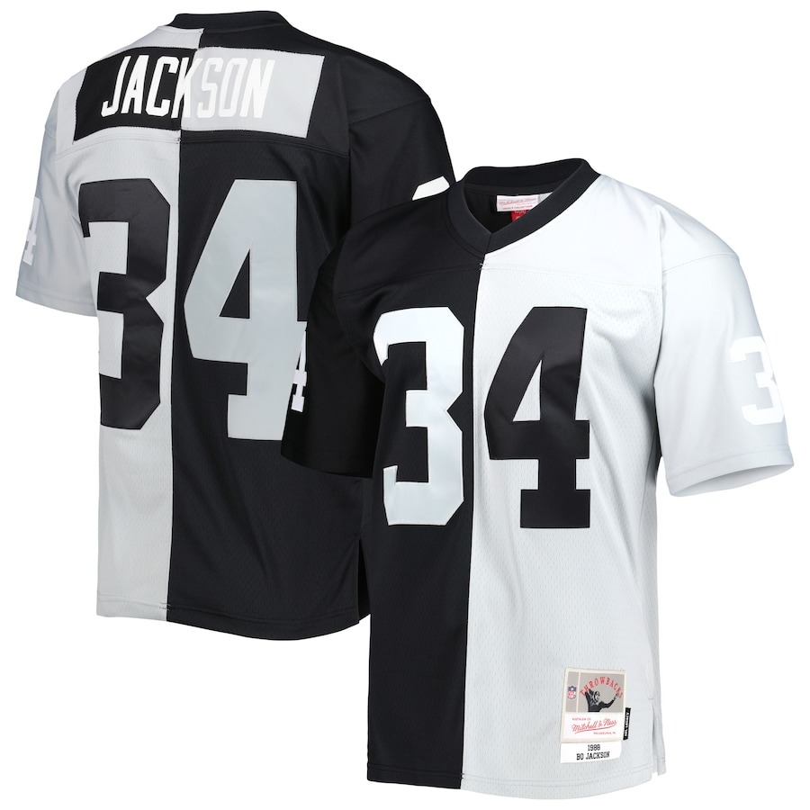 Men's Las Vegas Raiders Bo Jackson Mitchell & Ness Black/Silver 1988 Split Legacy Replica Jersey - Jersey