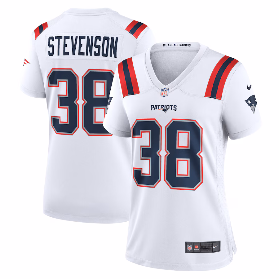 Women's New England Patriots Rhamondre Stevenson Nike White Game Player Jersey - Jersey
