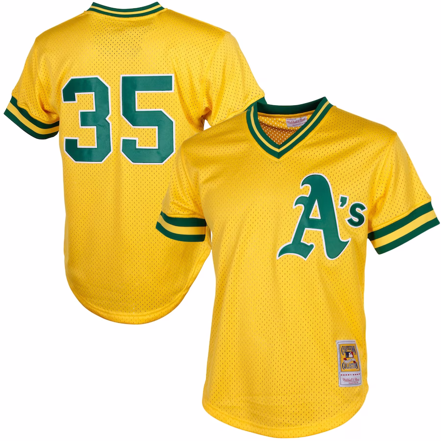 Men's Oakland Athletics Rickey Henderson Mitchell & Ness Yellow Cooperstown Mesh Batting Practice Jersey - Jersey