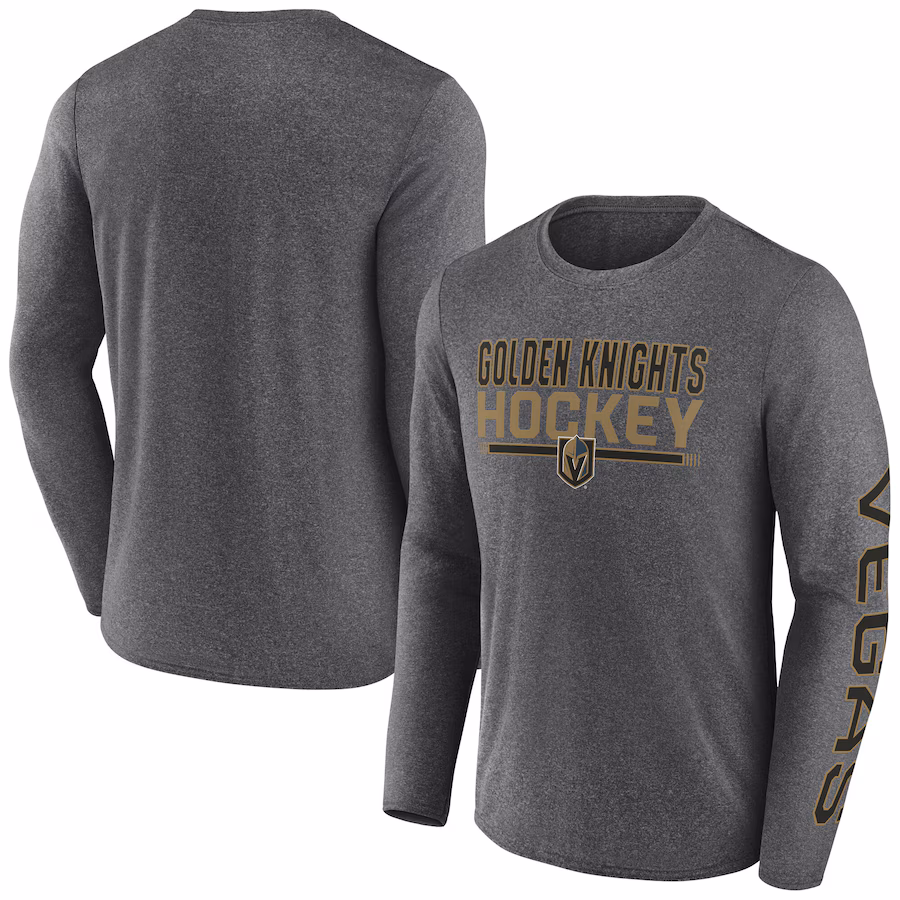 Men's Vegas Golden Knights Fanatics Heather Charcoal Sweep Iconic Synthetic Long Sleeve T-Shirt - Jersey