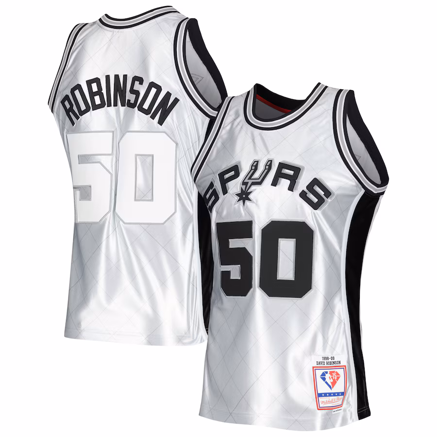 Men's San Antonio Spurs David Robinson Mitchell & Ness Platinum 1998/99 Hardwood Classics 75th Anniversary Swingman Jersey - Jersey
