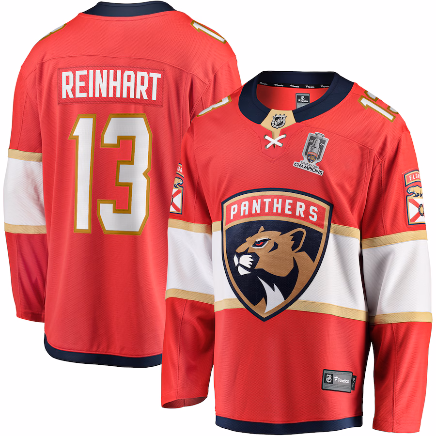 Men's Florida Panthers Sam Reinhart Fanatics Red Home 2024 Stanley Cup Champions Breakaway Player Jersey - Jersey