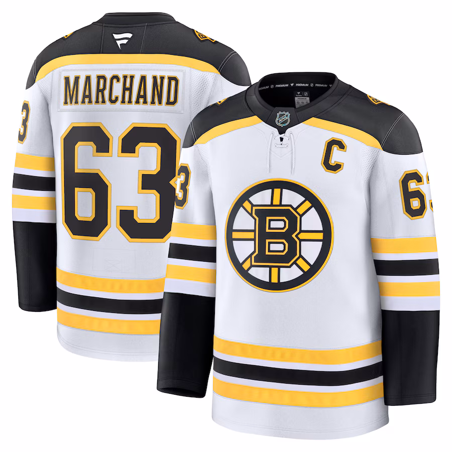 Men's Boston Bruins Brad Marchand Fanatics White Away Premium Jersey - Jersey