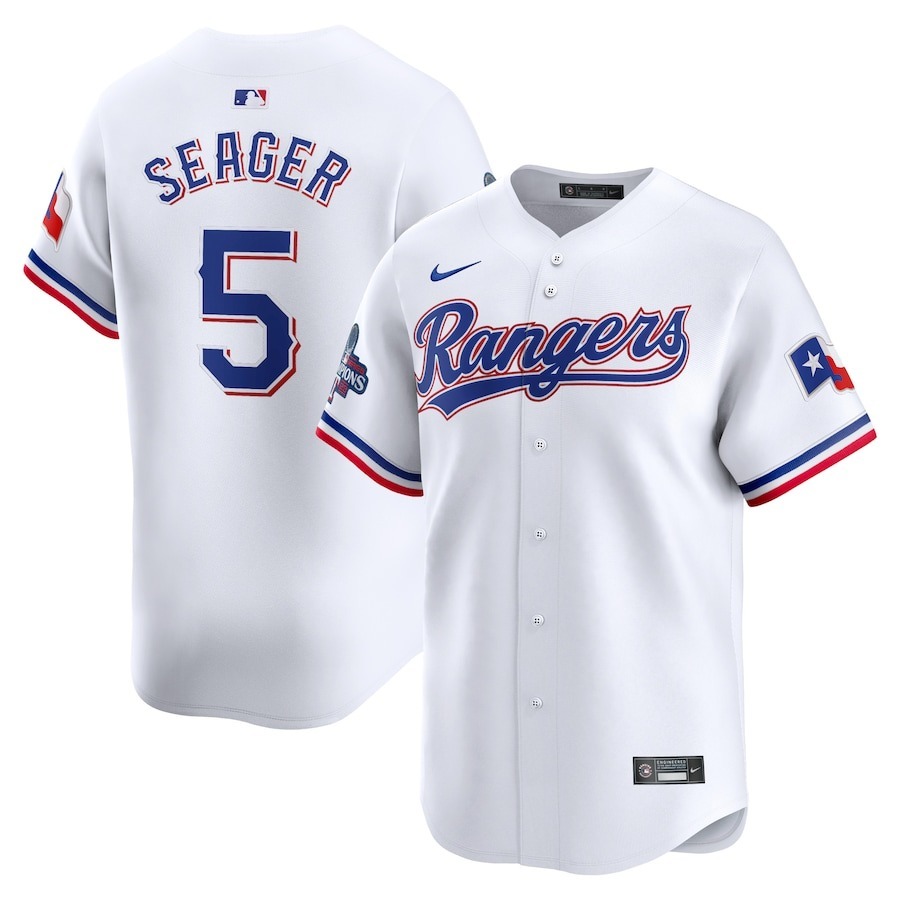 Men's Texas Rangers Corey Seager Nike White Home 2023 World Series Champions Limited Jersey - Jersey