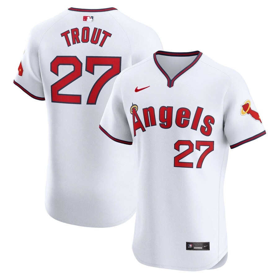 Men's Los Angeles Angels Mike Trout Nike White Alternate Elite Player Jersey - Jersey