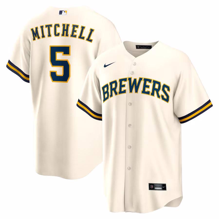 Men's Milwaukee Brewers Garrett Mitchell Nike Cream Replica Player Jersey - Jersey