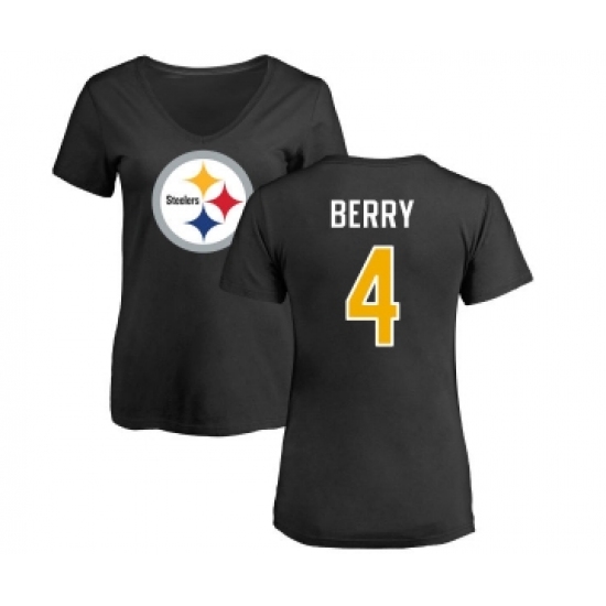 Football Women's Pittsburgh Steelers #4 Jordan Berry Black Name & Number Logo Slim Fit T-Shirt - Jersey