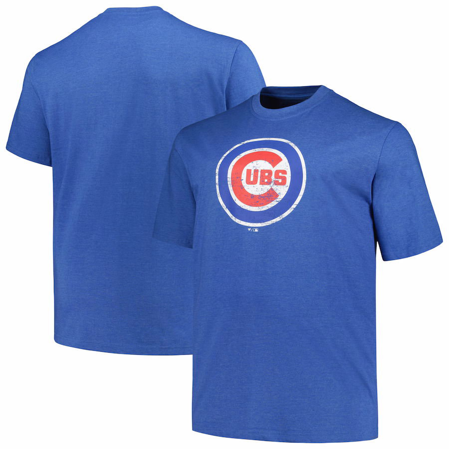 Men's Chicago Cubs Profile Heather Royal Big & Tall Weathered Logo T-Shirt - Jersey