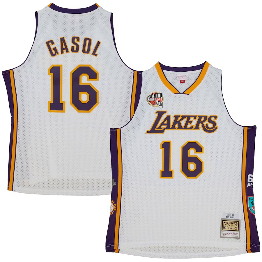 Unisex Los Angeles Lakers Pau Gasol Mitchell & Ness White Hall of Fame Class of 2023 Throwback Swingman Jersey - Jersey
