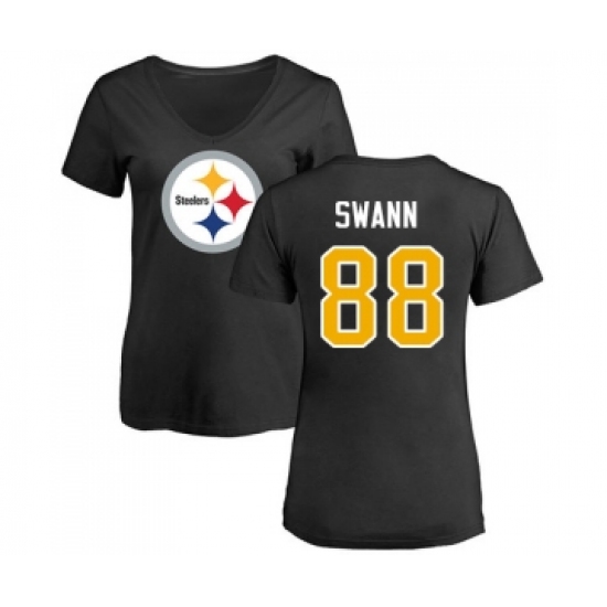 Football Women's Pittsburgh Steelers #88 Lynn Swann Black Name & Number Logo Slim Fit T-Shirt - Jersey
