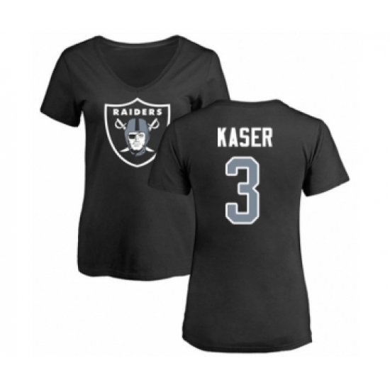 Football Women's Oakland Raiders #3 Drew Kaser Black Name & Number Logo T-Shirt - Jersey