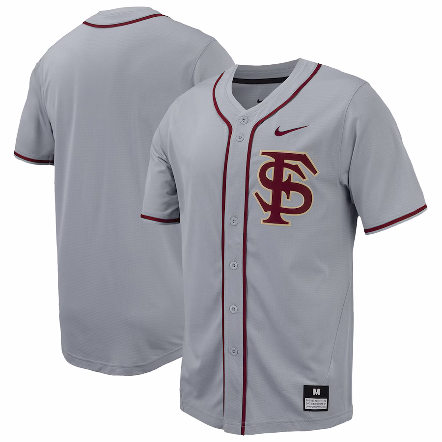 Men's Nike Gray Florida State Seminoles Replica Full-Button Baseball Jersey - Jersey