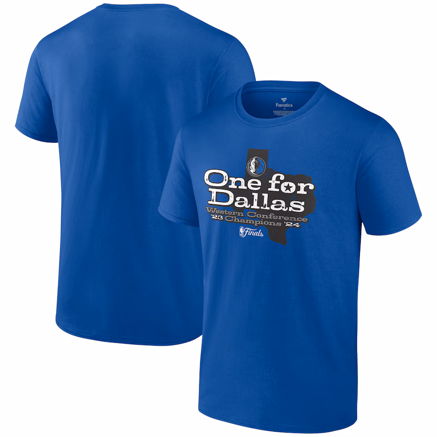 Men's Dallas Mavericks Fanatics Blue 2024 Western Conference Champions Layup Drill T-Shirt - Jersey