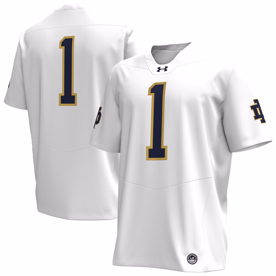 #1 Notre Dame Fighting Irish Under Armour Premier Football Jersey - White - Jersey