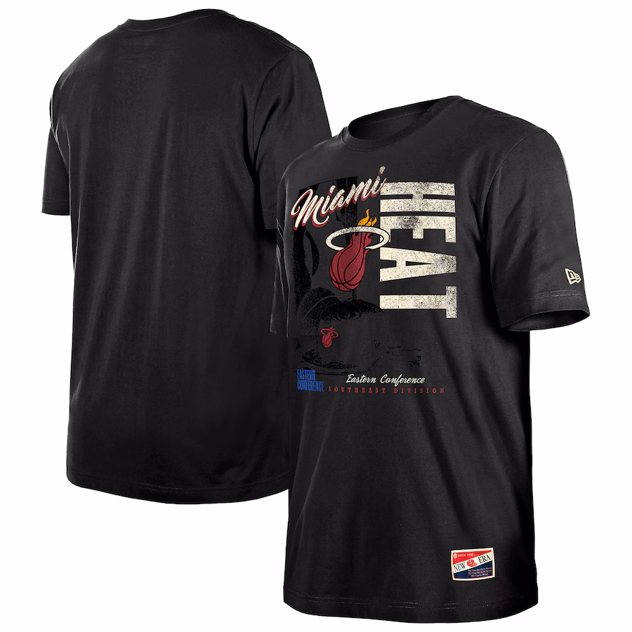 Men's Miami Heat  New Era Black Distressed Throwback Vintage Color Pack T-Shirt - Jersey