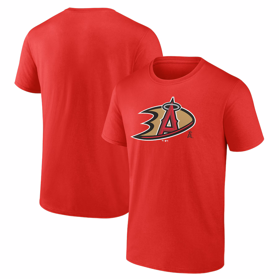 Men's Los Angeles Angels & Anaheim Ducks Red Combined Logo T-Shirt - Jersey