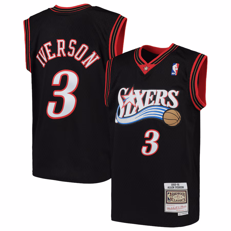 Youth Philadelphia 76ers Allen Iverson Mitchell & Ness Black Hardwood Classics Swingman Throwback Jersey - Jersey