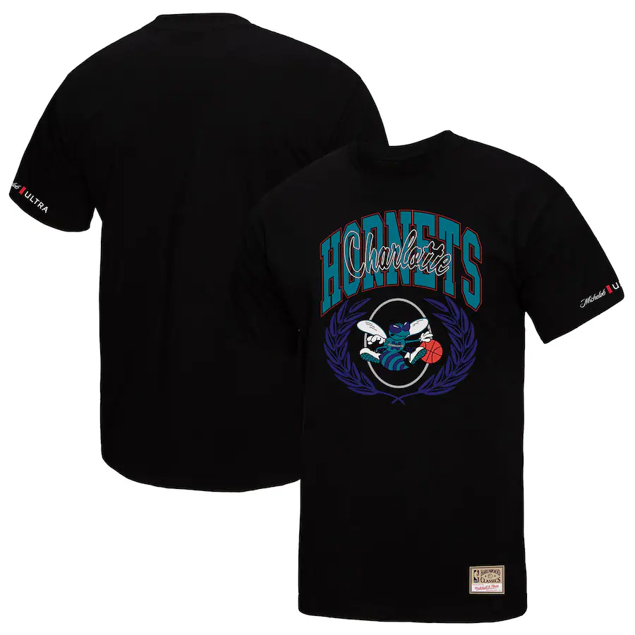Men's Charlotte Hornets Mitchell & Ness Black NBA x Michelob Ultra Rewind II T-Shirt - Jersey
