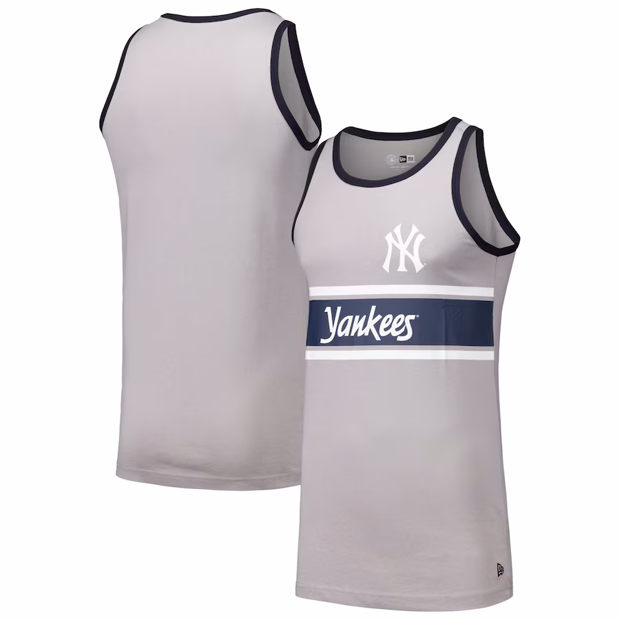 Men's New York Yankees New Era Gray Jersey Ringer Tank Top - Jersey
