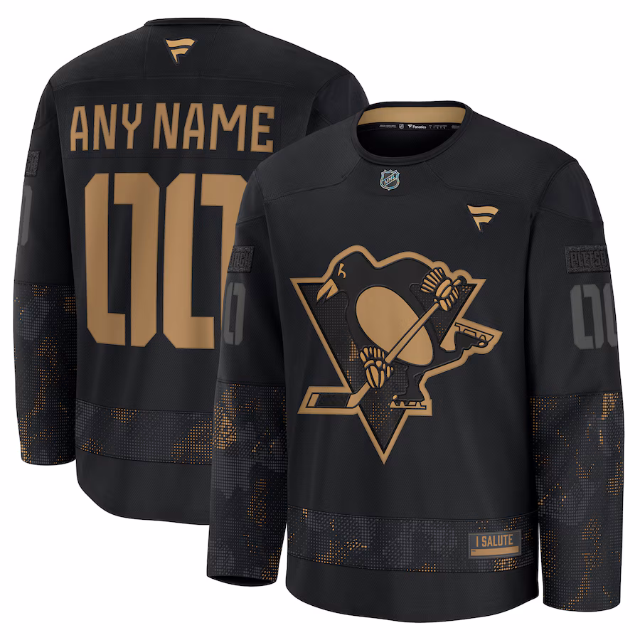 Men's Pittsburgh Penguins Fanatics Black 2024 Military Appreciation Custom Practice Jersey - Jersey