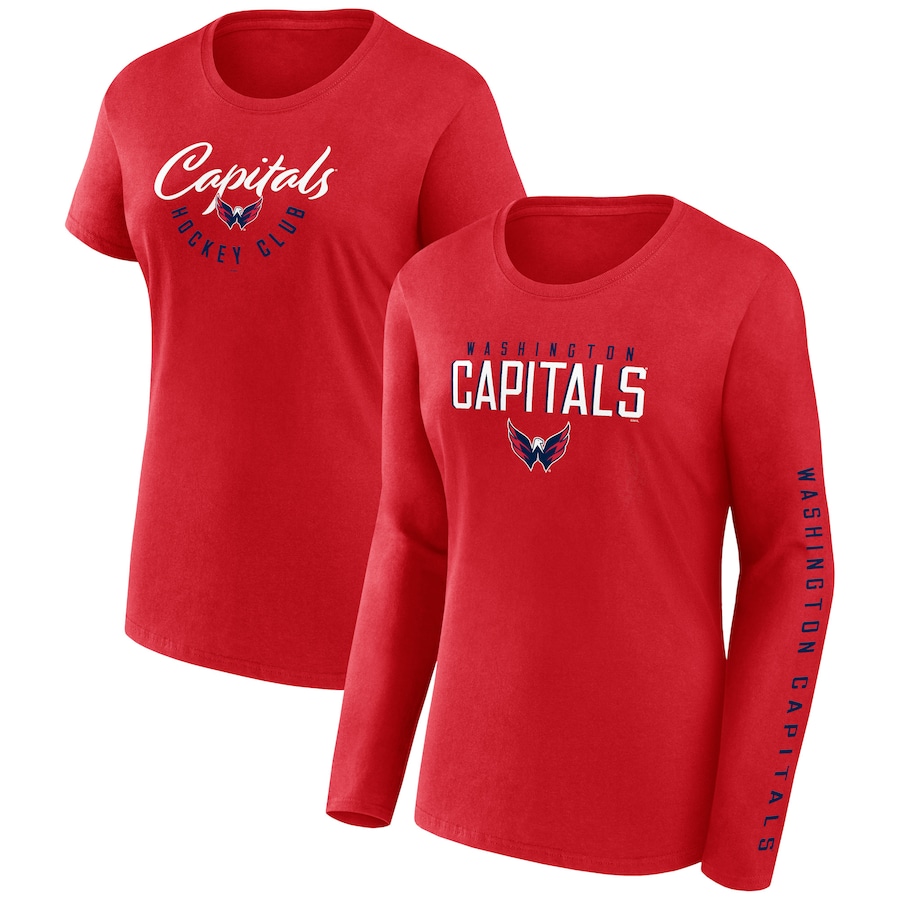 Women's Washington Capitals Fanatics Red Long and Short Sleeve Two-Pack T-Shirt Set - Jersey
