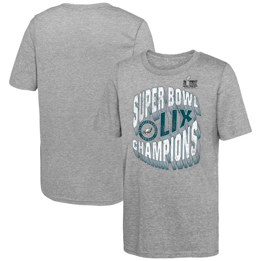 Youth Philadelphia Eagles  Fanatics Heather Gray Super Bowl LIX Champions Historic Win Tri-Blend T-Shirt - Jersey