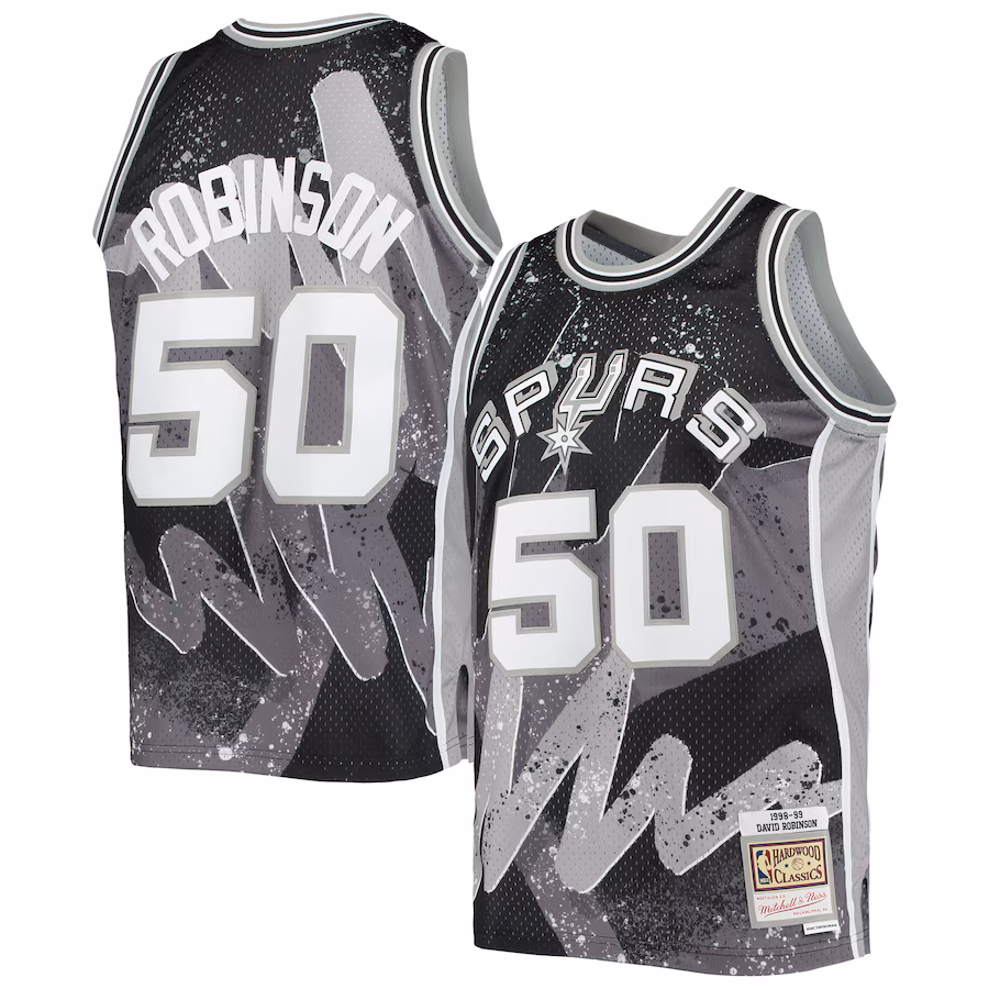 Men's San Antonio Spurs David Robinson Mitchell & Ness Black Hardwood Classics 1998/99 Hyper Hoops Swingman Jersey - Jersey