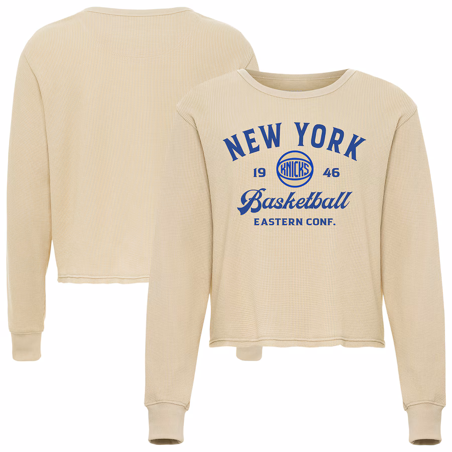Unisex New York Knicks Sportiqe Cream High Country Collection Cullen Waffle Knit Long Sleeve T-Shirt - Jersey