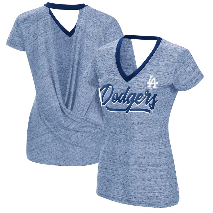 Women's Los Angeles Dodgers Touch Royal Halftime Back Wrap Top V-Neck T-Shirt - Jersey