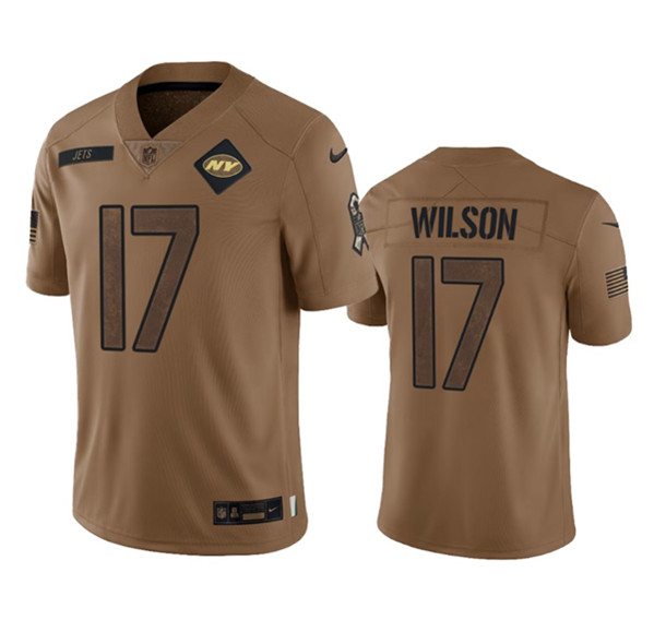 Men's New York Jets #17 Garrett Wilson 2023 Brown Salute To Service Limited Football Stitched Jersey - Jersey