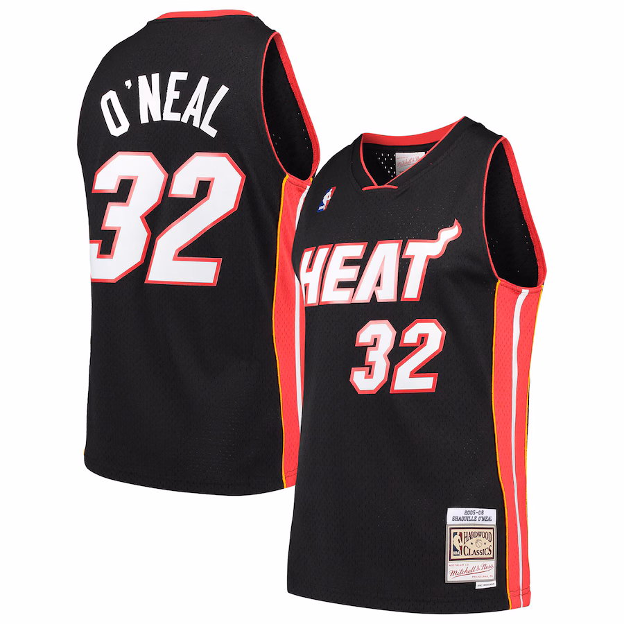 Men's Miami Heat Shaquille O'Neal Mitchell & Ness Black Hardwood Classics Swingman Jersey - Jersey