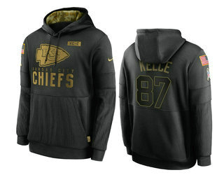 Men's Kansas City Chiefs #87 Travis Kelce Black 2020 Salute To Service Sideline Performance Pullover Hoodie - Jersey