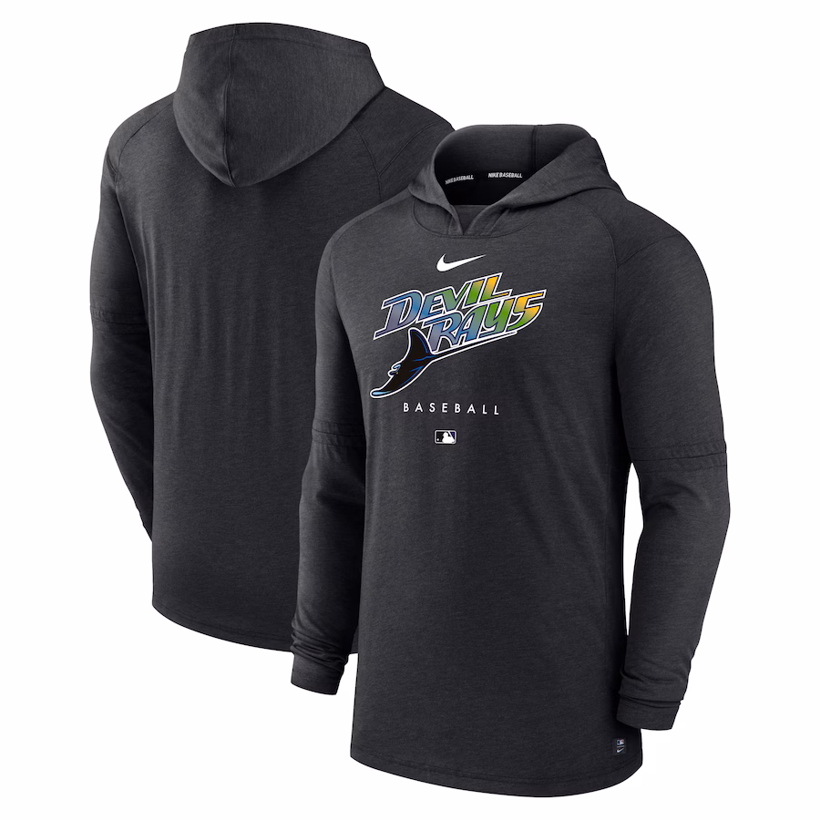 Men's Tampa Bay Rays Nike Heather Black Authentic Collection Early Work Tri-Blend Performance Pullover Hoodie - Jersey