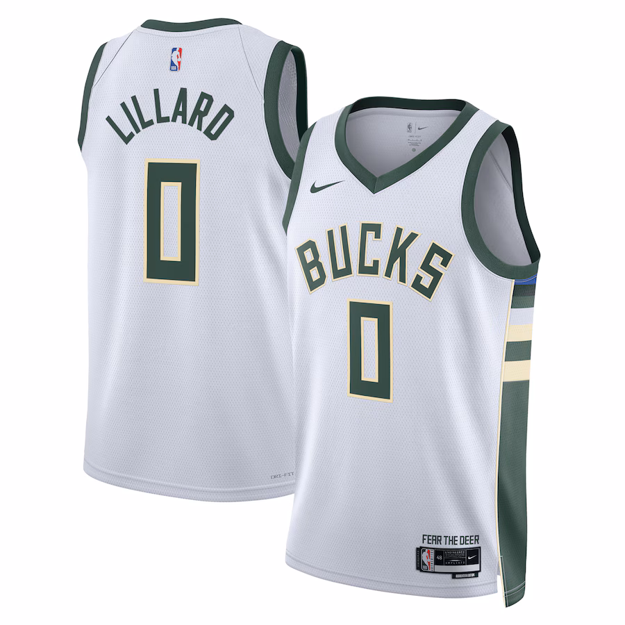Unisex Milwaukee Bucks Damian Lillard Nike White Fear The Deer Swingman Player Jersey - Association Edition - Jersey