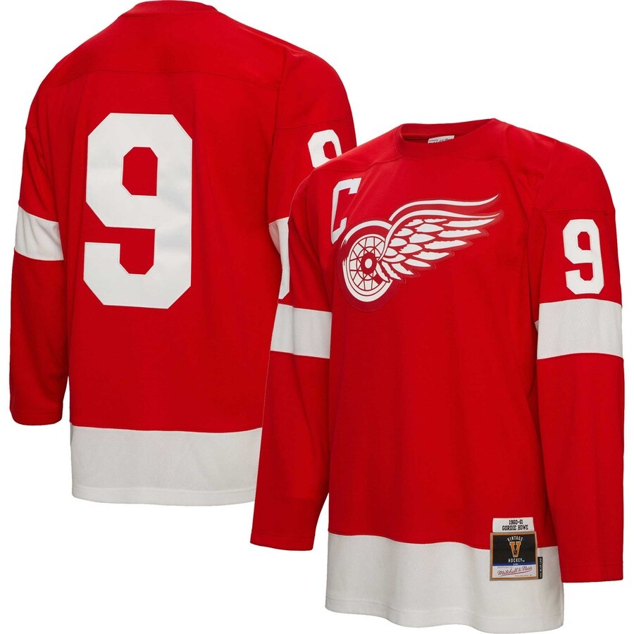Men's Detroit Red Wings Gordie Howe Mitchell & Ness Red Big & Tall 1960 Captain Patch Blue Line Player Jersey - Jersey