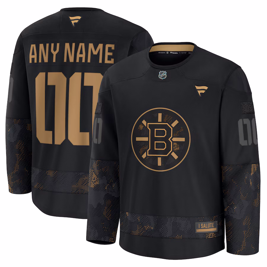 Men's Boston Bruins Fanatics Black 2024 Military Appreciation Custom Practice Jersey - Jersey