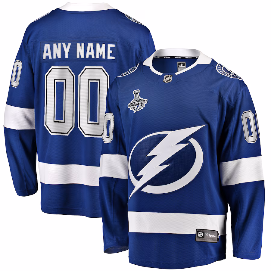Men's Tampa Bay Lightning Fanatics Blue 2021 Stanley Cup Champions Home Breakaway Custom Jersey - Jersey