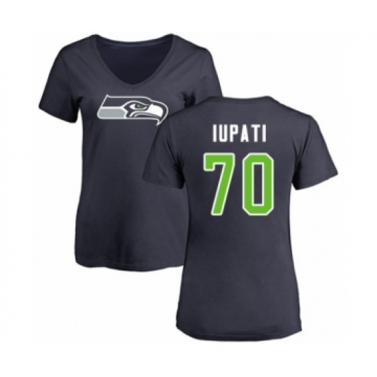 Football Women's Seattle Seahawks #70 Mike Iupati Navy Blue Name & Number Logo T-Shirt - Jersey