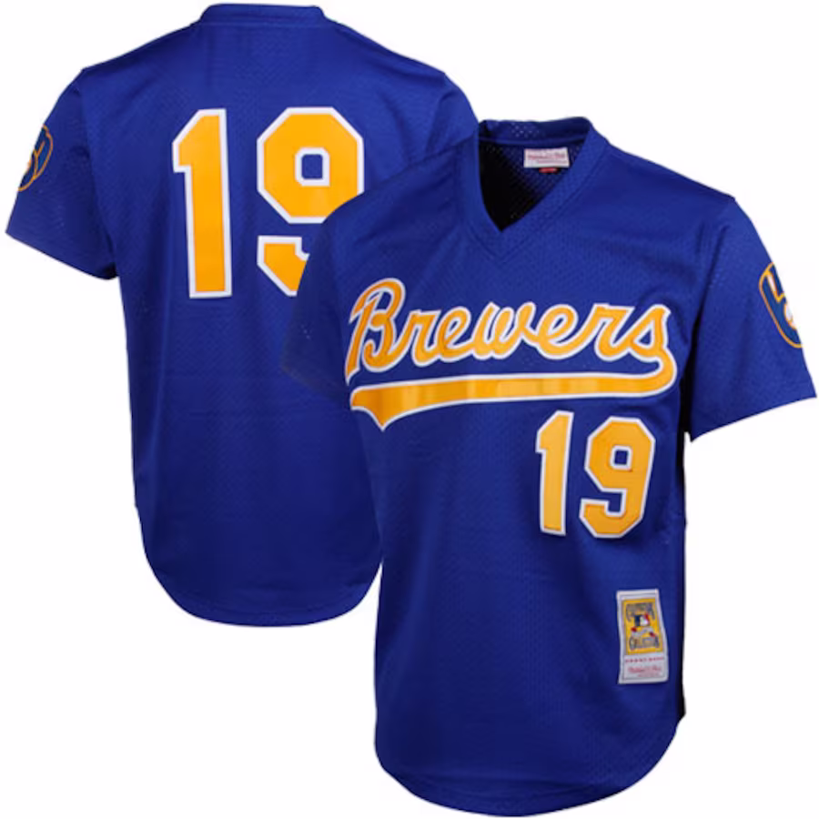 Men's Milwaukee Brewers Robin Yount Mitchell & Ness Royal Cooperstown Mesh Batting Practice Jersey - Jersey