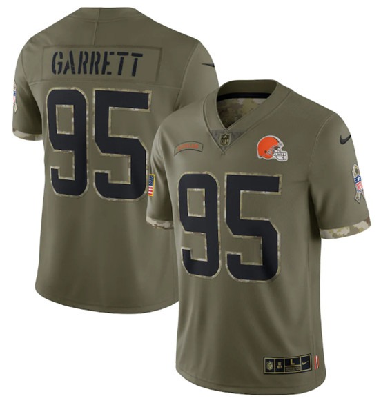 Men's Cleveland Browns #95 Myles Garrett 2022 Olive Salute To Service Limited Stitched Jersey - Jersey