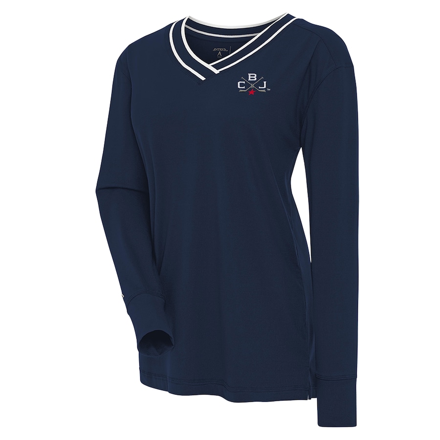 Women's Columbus Blue Jackets Antigua Navy 2025 NHL Stadium Series Long Sleeve V-Neck Top - Jersey