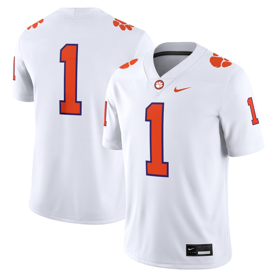 Men's Nike #1 White Clemson Tigers Game Jersey - Jersey