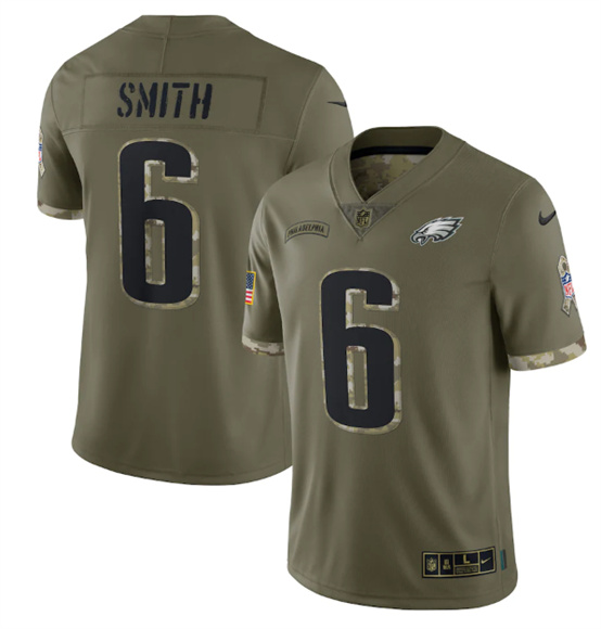 Men's Philadelphia Eagles #6 DeVonta Smith 2022 Olive Salute To Service Limited Stitched Jersey - Jersey