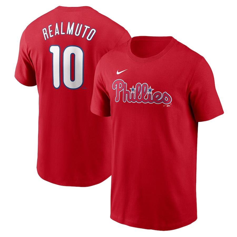 Men's Philadelphia Phillies J.T. Realmuto Nike Red Fuse Name & Number T-Shirt - Jersey