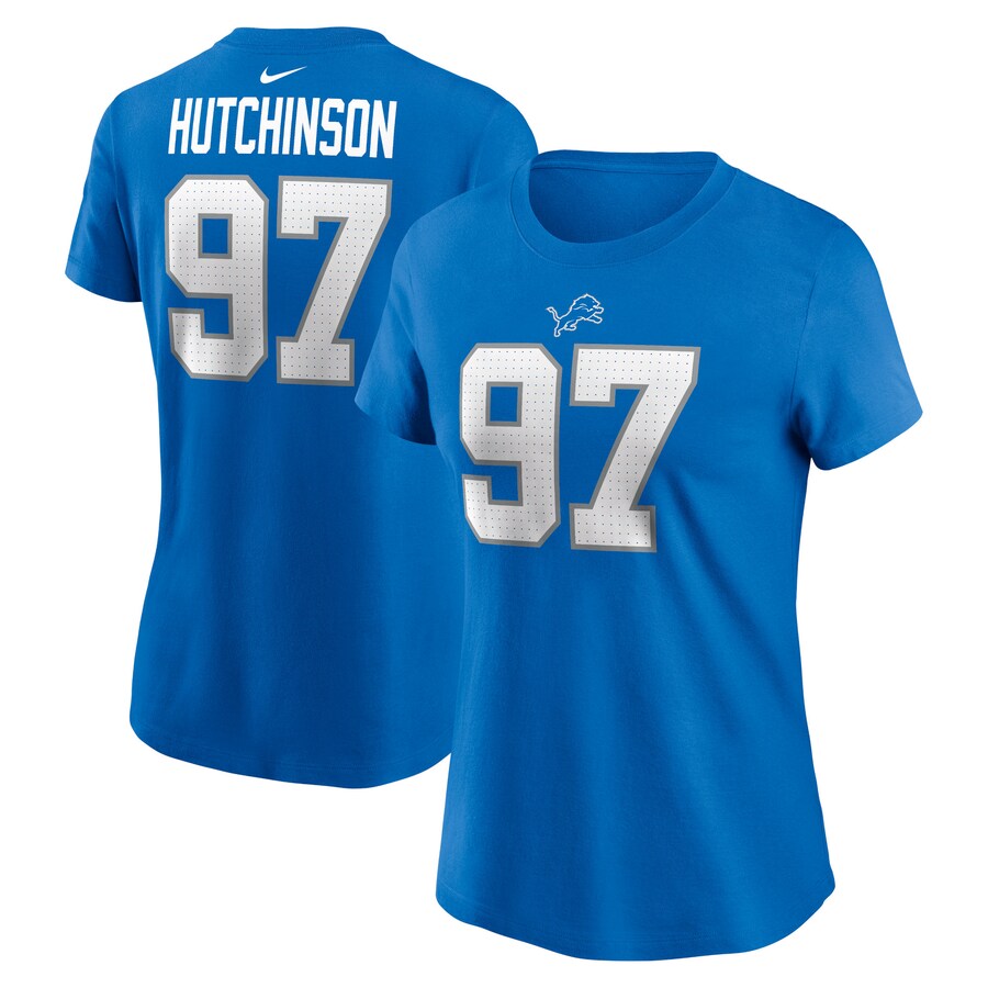 Women's Detroit Lions Aidan Hutchinson Nike Blue Player Name & Number T-Shirt - Jersey